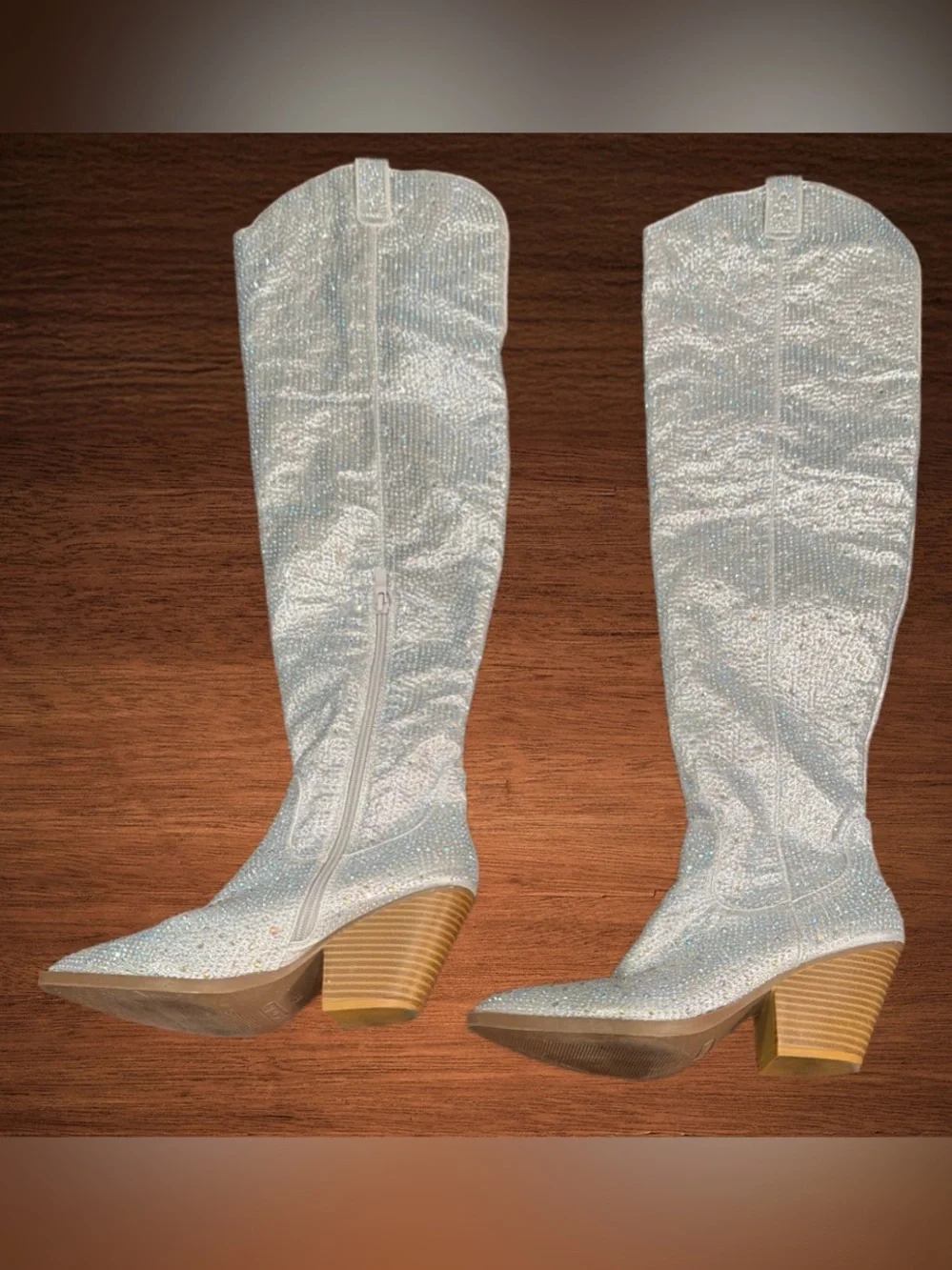 SHEIN SILVER GLITTERY WESTERN COWBOY BOOTS SIZE 8’5